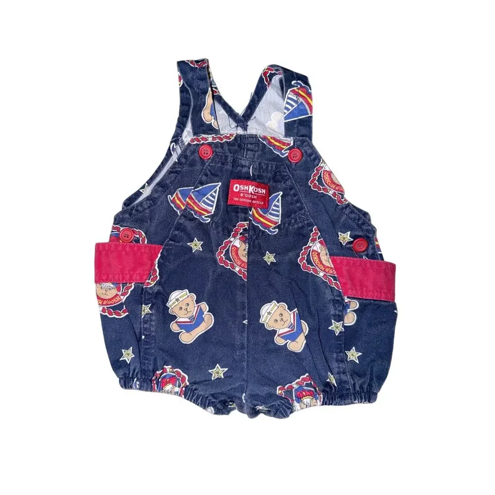 Vintage Oshkosh B’Gosh baby 6-9 months one piece overall USA nautical teddy bear